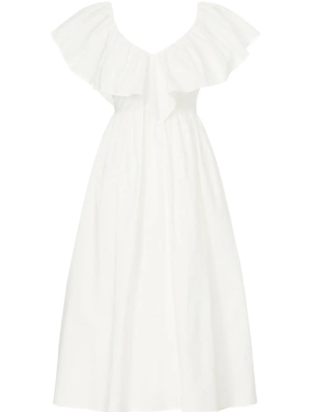 Adam Lippes White Ruffle-Trim Midi Dress